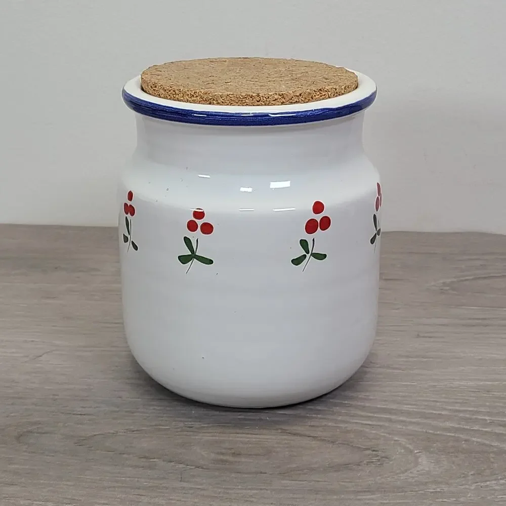 Italian White Pottery Jar Vase Utensil‎ Holder Cherries Made in Italy Cottage